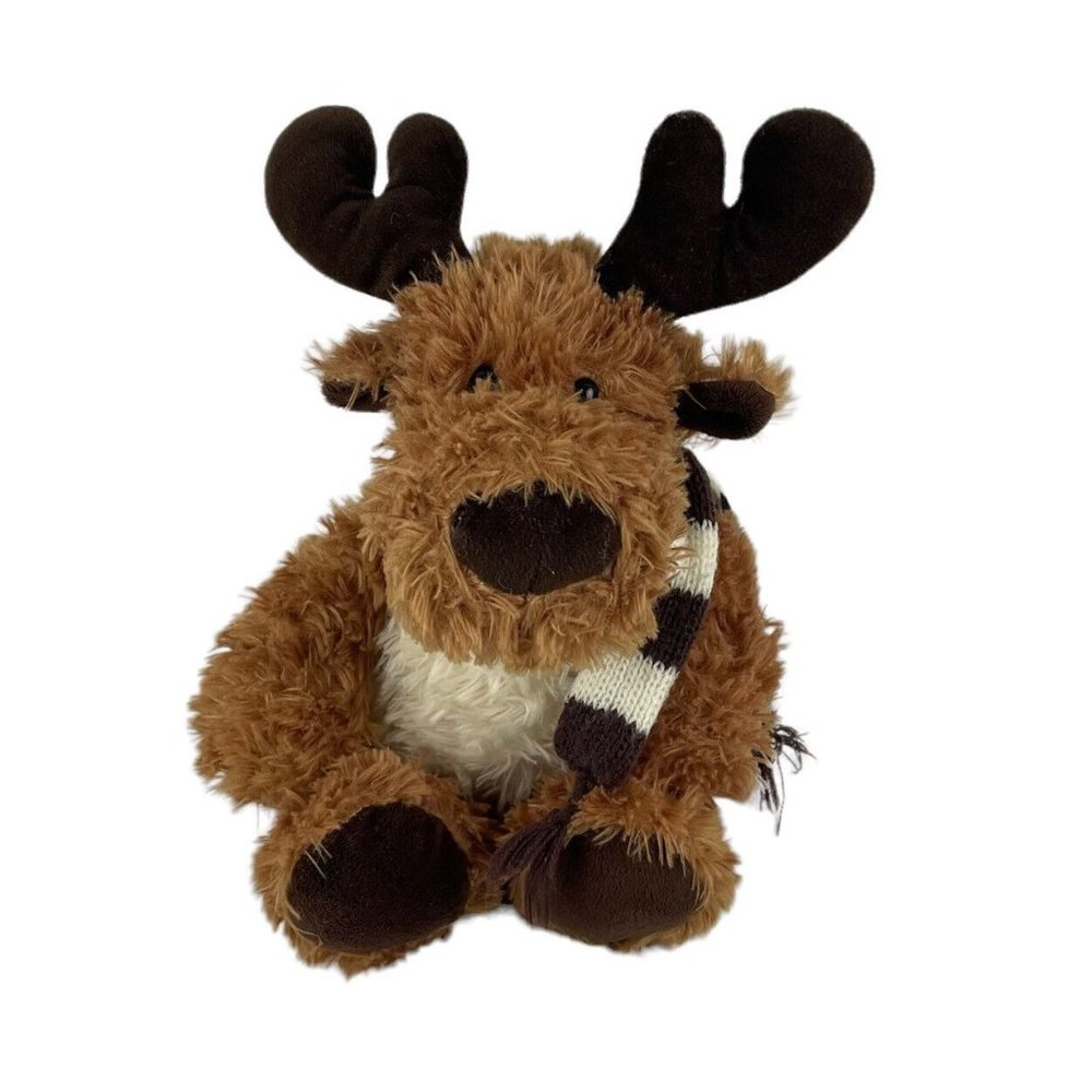 People Pals Brown Moose 10" Plush Reindeer Stuffed Animal Striped‎ Scarf